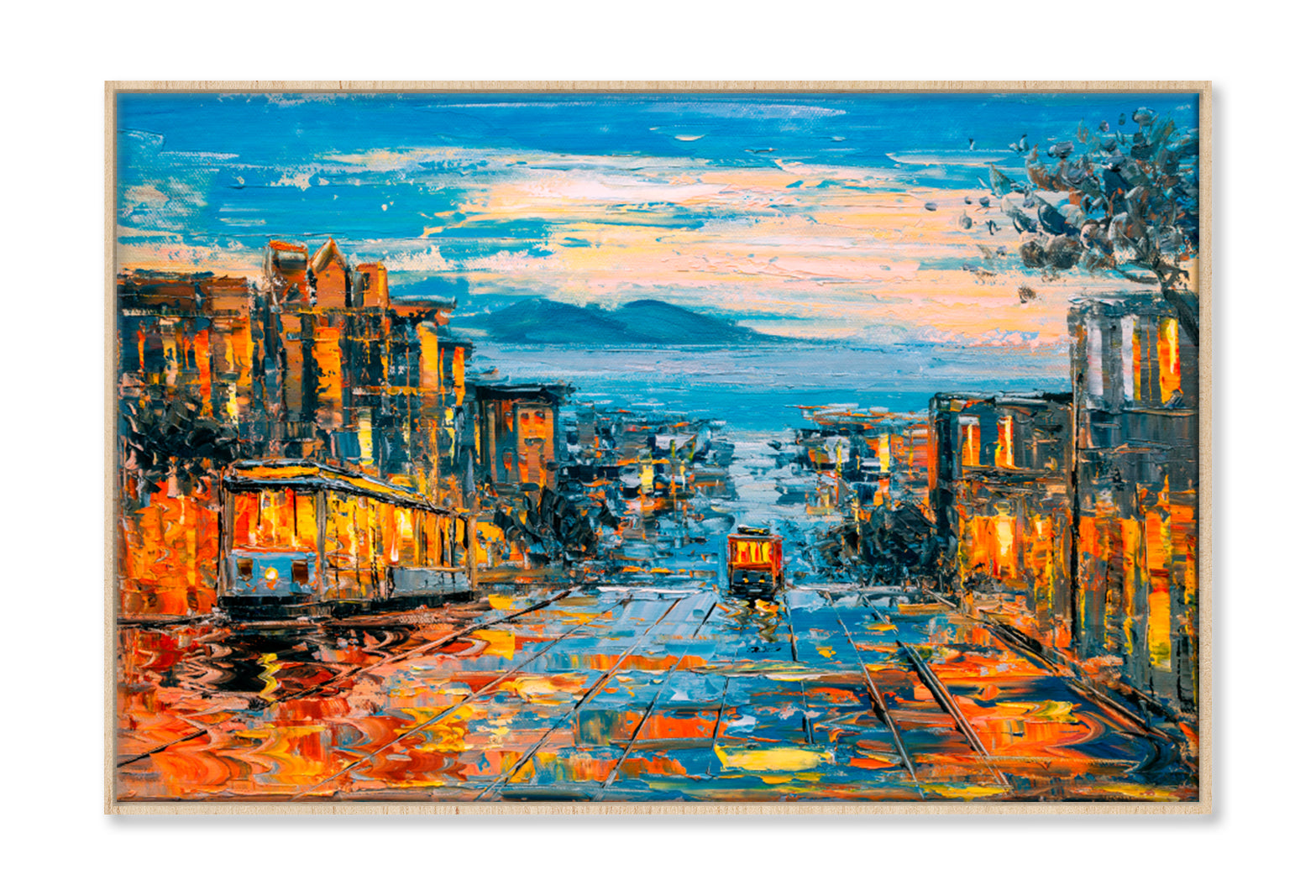 Cable Car, San Francisco Oil Painting Wall Art Limited Edition High Quality Print Canvas Box Framed Natural