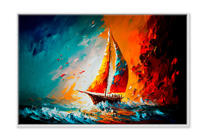 Illustration Of Seascape With Yacht Oil Painting Wall Art Limited Edition High Quality Print Canvas Box Framed White