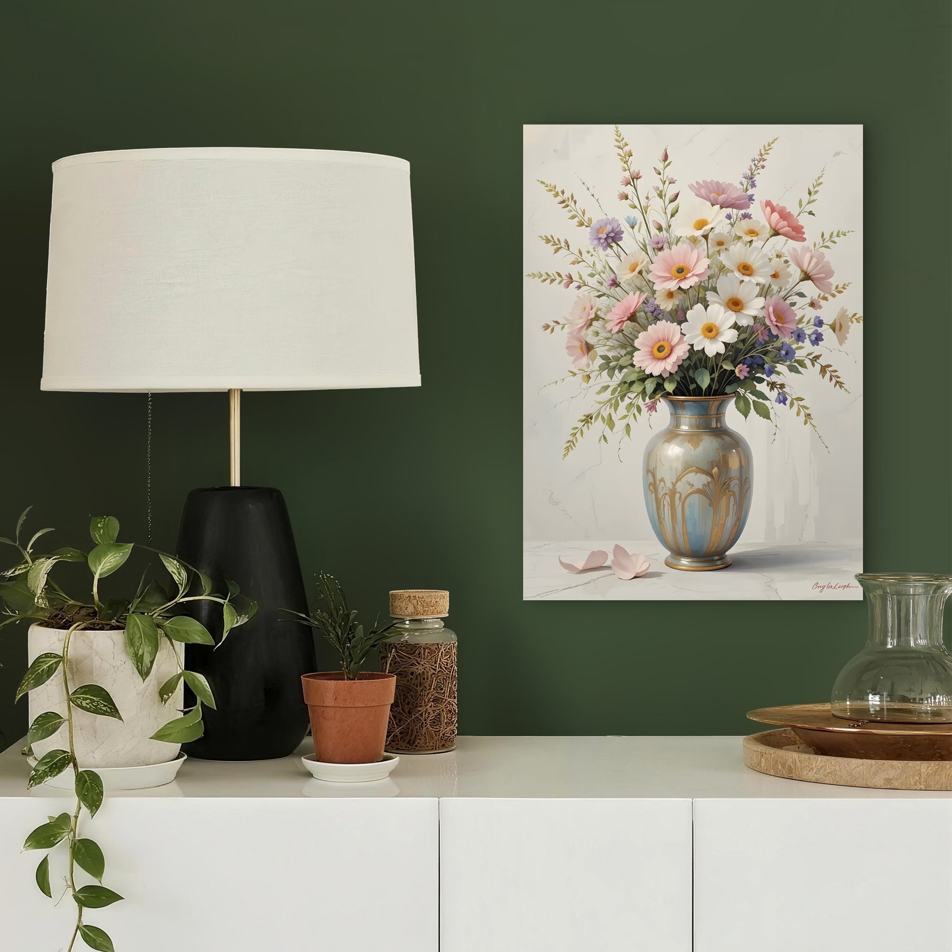 Blush Pink Gerbera Daisy Vase 40x60cm Metal Print Ready to Hang - Bella Home Decor