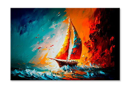 Illustration Of Seascape With Yacht Oil Painting Wall Art Limited Edition High Quality Print Stretched Canvas None