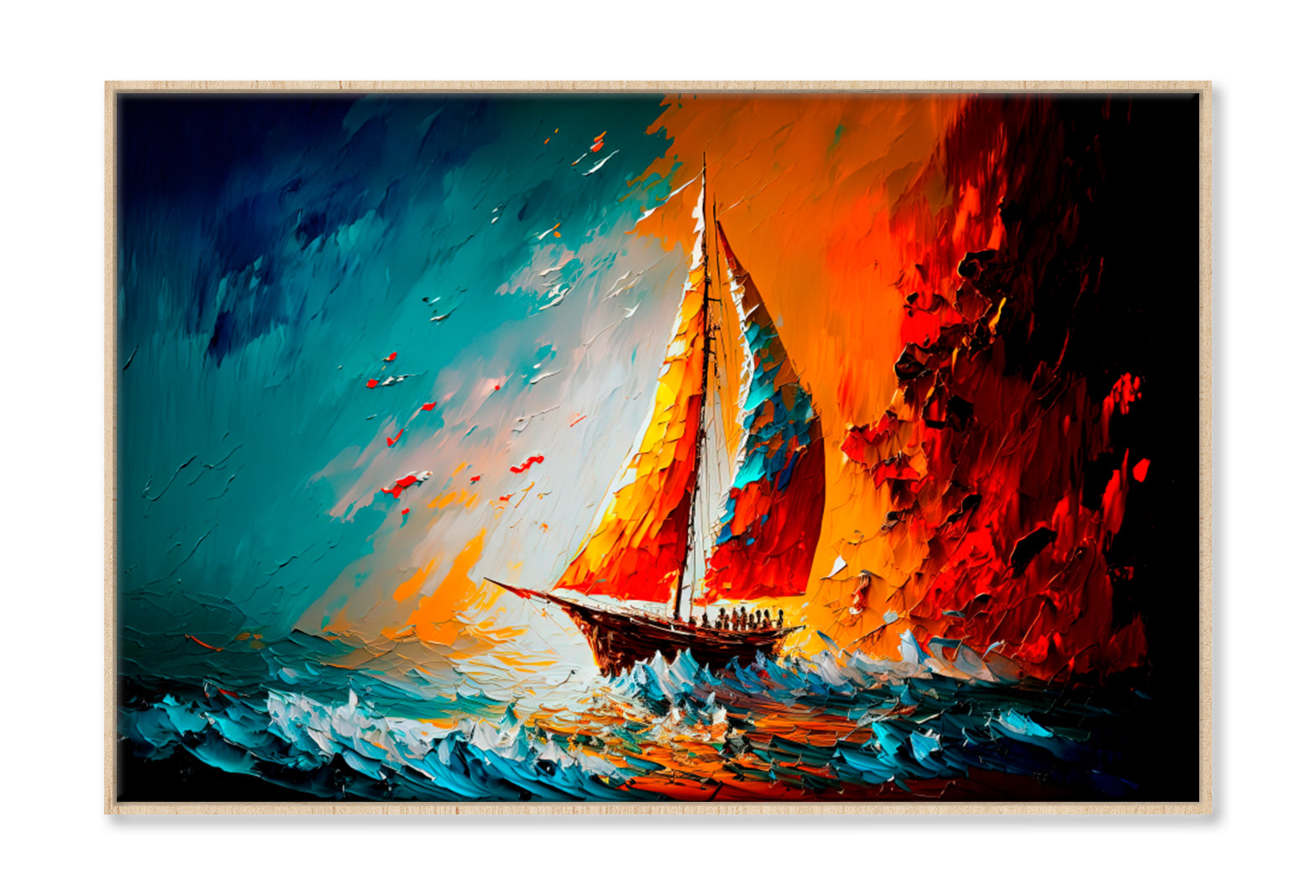 Illustration Of Seascape With Yacht Oil Painting Wall Art Limited Edition High Quality Print Canvas Box Framed Natural