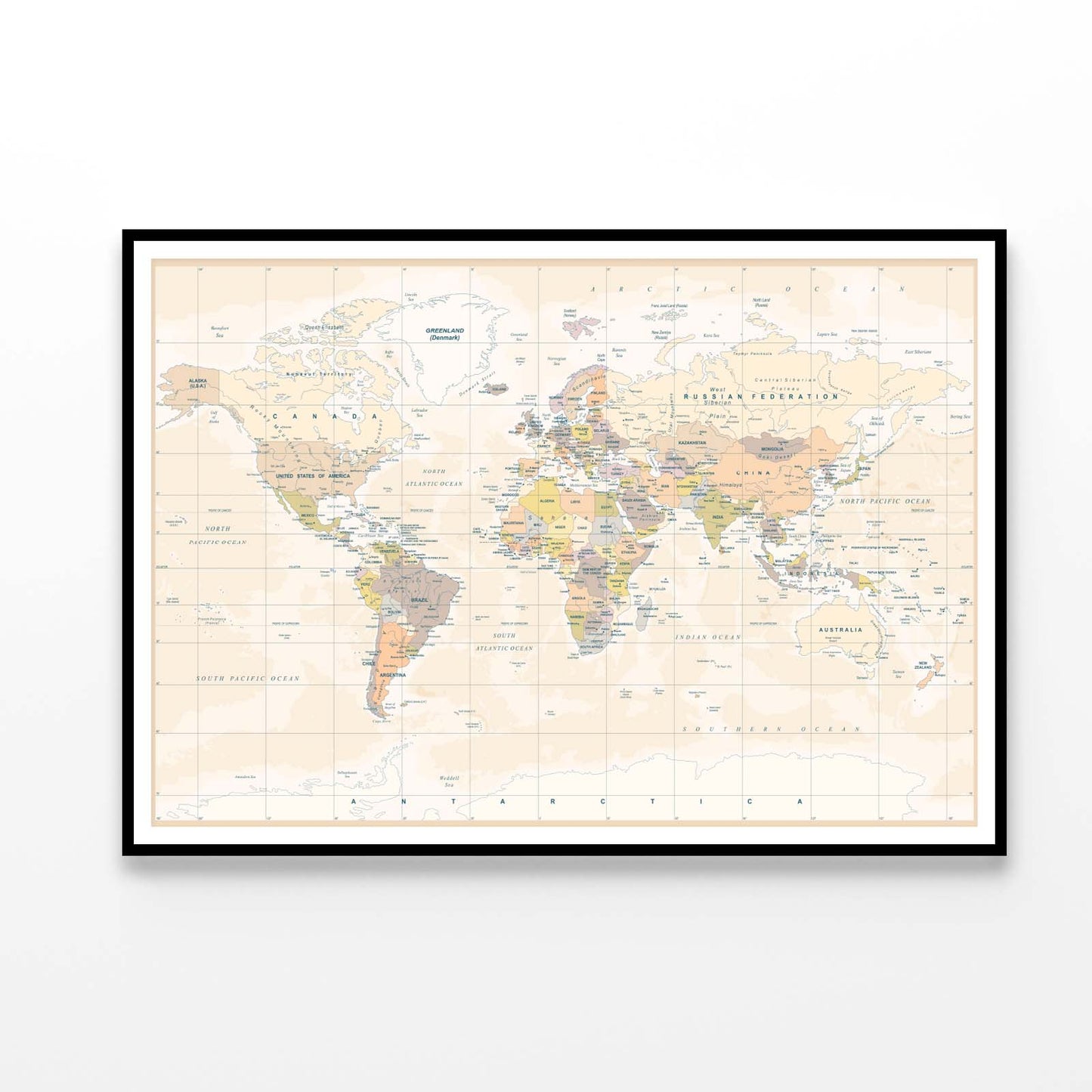 Political Physical Topographic World Map Home Decor Premium Quality Poster Print Choose Your Sizes