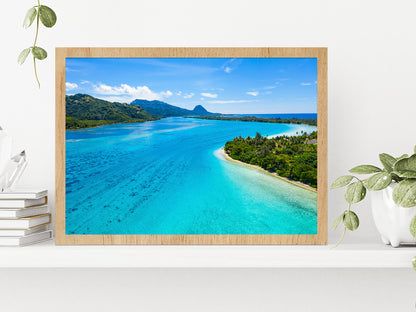 French Polynesia Tahiti island Glass Framed Wall Art, Ready to Hang Quality Print Without White Border Oak