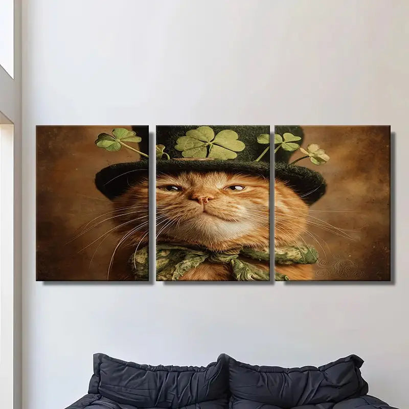 3pcs Happy Cat Wearing Irish Top Hat Metal Print Ready to Hang Art