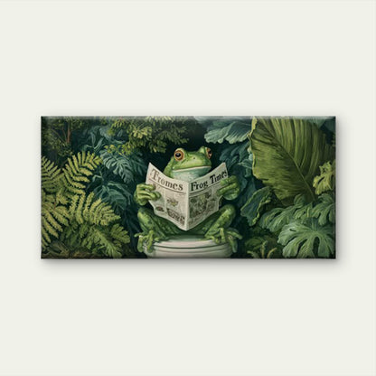 Funny Frog Reading Newspaper Wall Art Canvas Office Home Room Framed 120x60cm