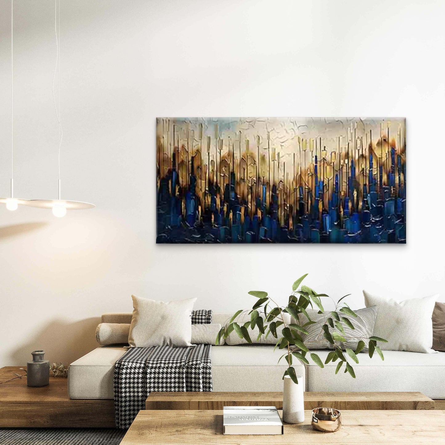 Blue And Brown Brush Strokes, Wall Art Canvas Office Home Room Framed 120x60cm - Bella Home Decor