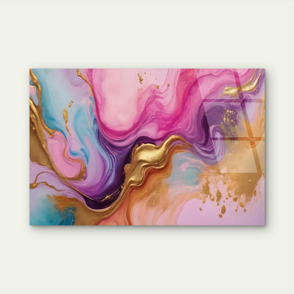 Pink Purple Teal Gold Abstract Marble  Acrylic Glass Printing Wall Art Australian Made Quality