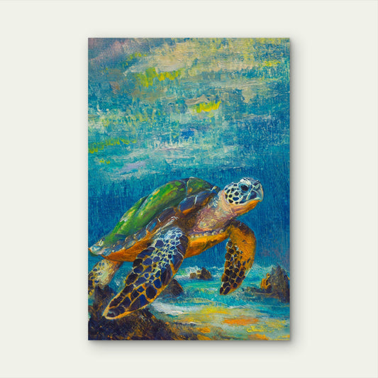 Sea Turtle Abstract Art Painting 40x60cm Metal Print Ready to Hang