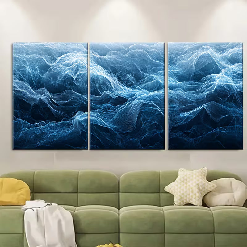 3pcs  Sublime Blue Line Ocean Waves Metal Print Ready to Hang Art - Bella Home Decor