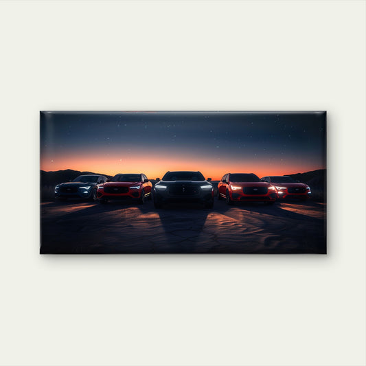 Five performance cars at sunset Wall Art Canvas Office Home Room Framed 120x60cm