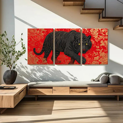 3pcs Black Panther Canvas Wall Art  Metal Print Ready to Hang Art - Bella Home Decor