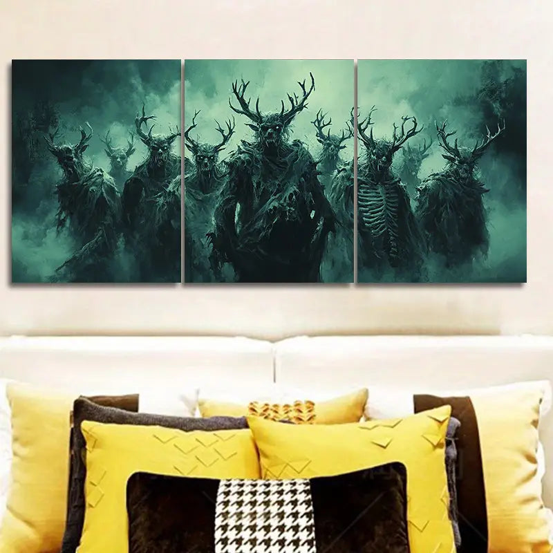 3pcs Antler Devil Metal Print Ready to Hang Art