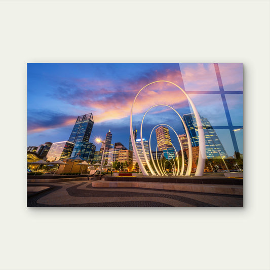 Scenic Perth City Skyline Sunset View Acrylic Glass Printing Wall Art Australian Made Quality