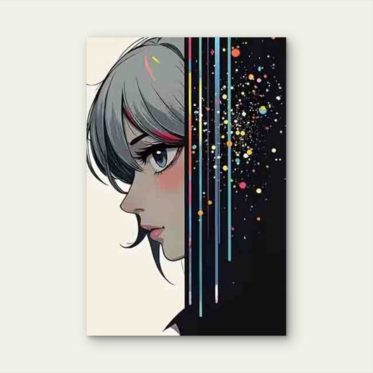 Anime-Style Girl Profile 60x90cm Metal Print Ready to Hang