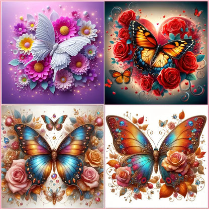 4pcs Featuring Butterfly And Animal Designs Wall Art Canvas Framed