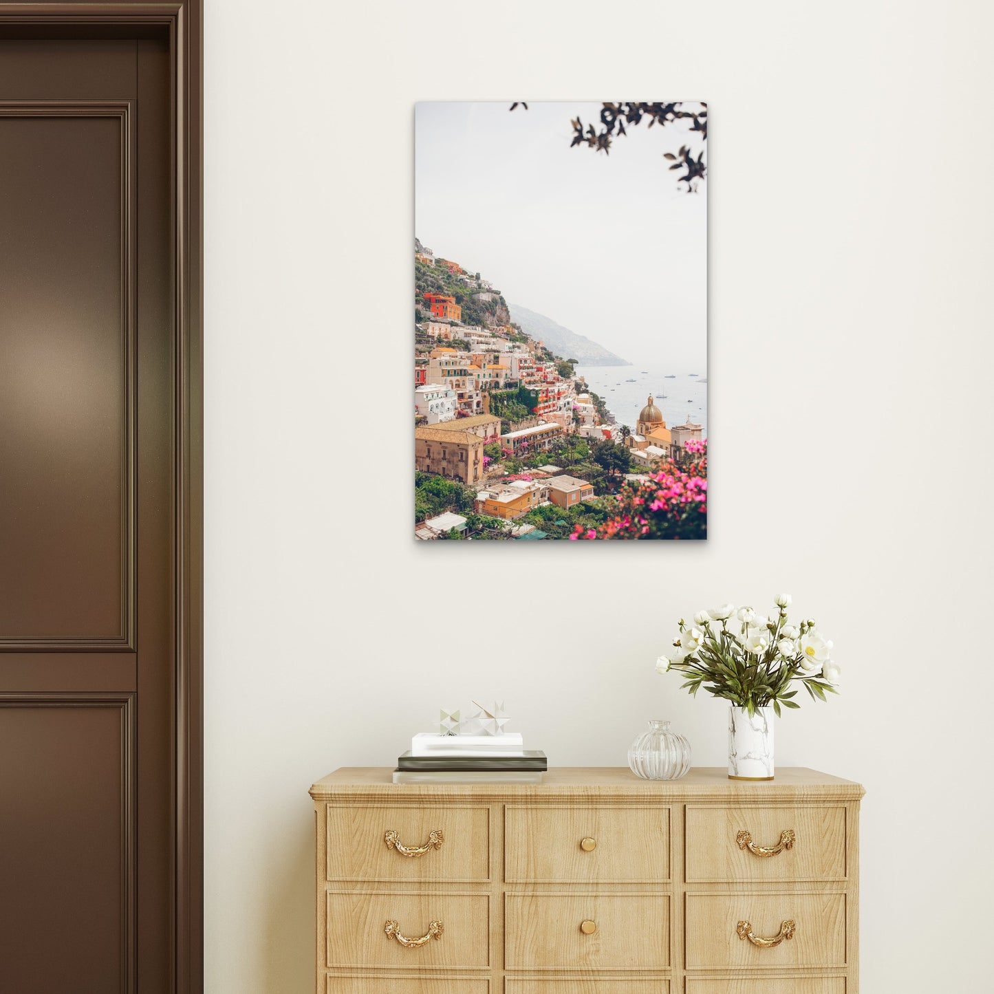 Amalfi Coast Positano Village Coastal View Art 40x60cm Metal Print Ready to Hang