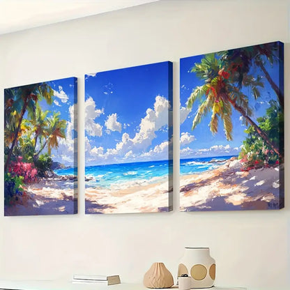 3pcs Tropical Beach Palm Ocean Scene Wall Art Set Canvas Framed 40x60cm - High Quality Print 100% Australian Made Wall Canvas Ready to Hang