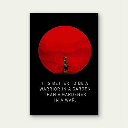 Japanese Samurai & Red Circle Mountain Bird 60x90cm Metal Print Ready to Hang