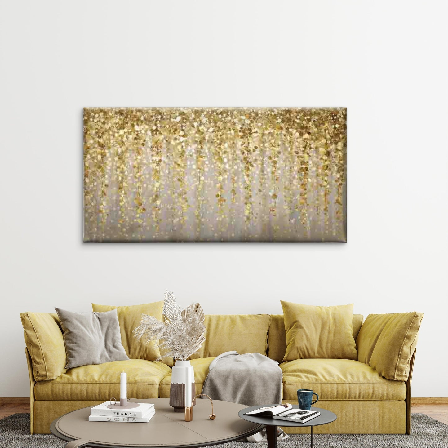 Abstract Glittering Rainfall Wall Art Canvas Office Home Room Framed 120x60cm