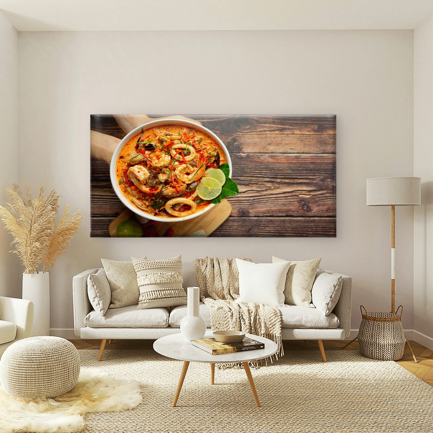 Spicy Thai Seafood Soup Wall Art Canvas Office Home Room Framed 120x60cm