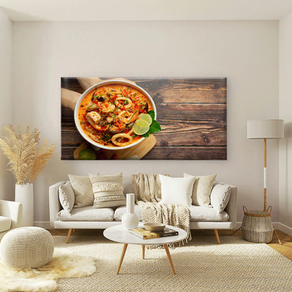 Spicy Thai Seafood Soup Wall Art Canvas Office Home Room Framed 120x60cm