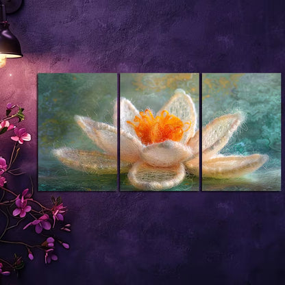 3pcs Orange & White Lotus with Green Background Wall Art Set Canvas Framed 40x60cm - High Quality Print 100% Australian Made Wall Canvas Ready to Hang