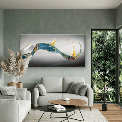 Modern Ocean Wave Wall Art Canvas Office Home Room Framed 120x60cm