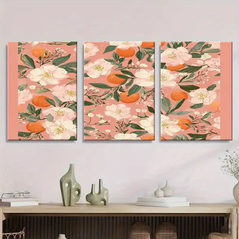 3pcs Vibrant Orange & White Flower Design Metal Print Ready to Hang Art