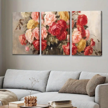 3pcs Roses In Vase Still Life Poster Wall Art Set Canvas Framed 40x60cm - High Quality Print 100% Australian Made Wall Canvas Ready to Hang