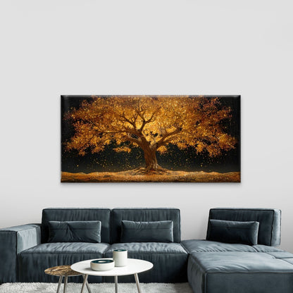 Golden Glow Tree Wall Art Canvas Office Home Room Framed 120x60cm - Bella Home Decor