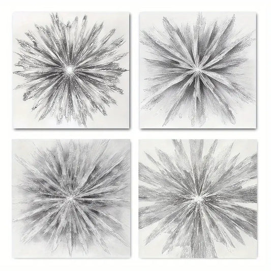 4pcs Grey Black White Radial Line Art Canvas Framed
