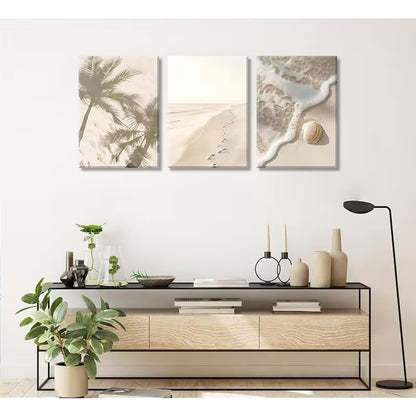 3pcs Coastal Beach Palm Trees Seashells Wall Art Set Canvas Framed 40x60cm - High Quality Print 100% Australian Made Wall Canvas Ready to Hang - Bella Home Decor
