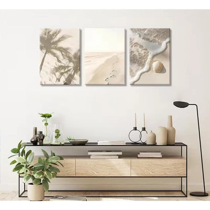 3pcs Coastal Beach Palm Trees Seashells Wall Art Set Canvas Framed 50x70cm - High Quality Print 100% Australian Made Wall Canvas Ready to Hang - Bella Home Decor