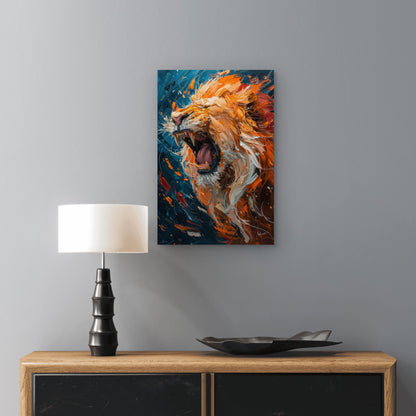 Abstract Oil Painting Roaring Lion Art 40x60cm Metal Print Ready to Hang