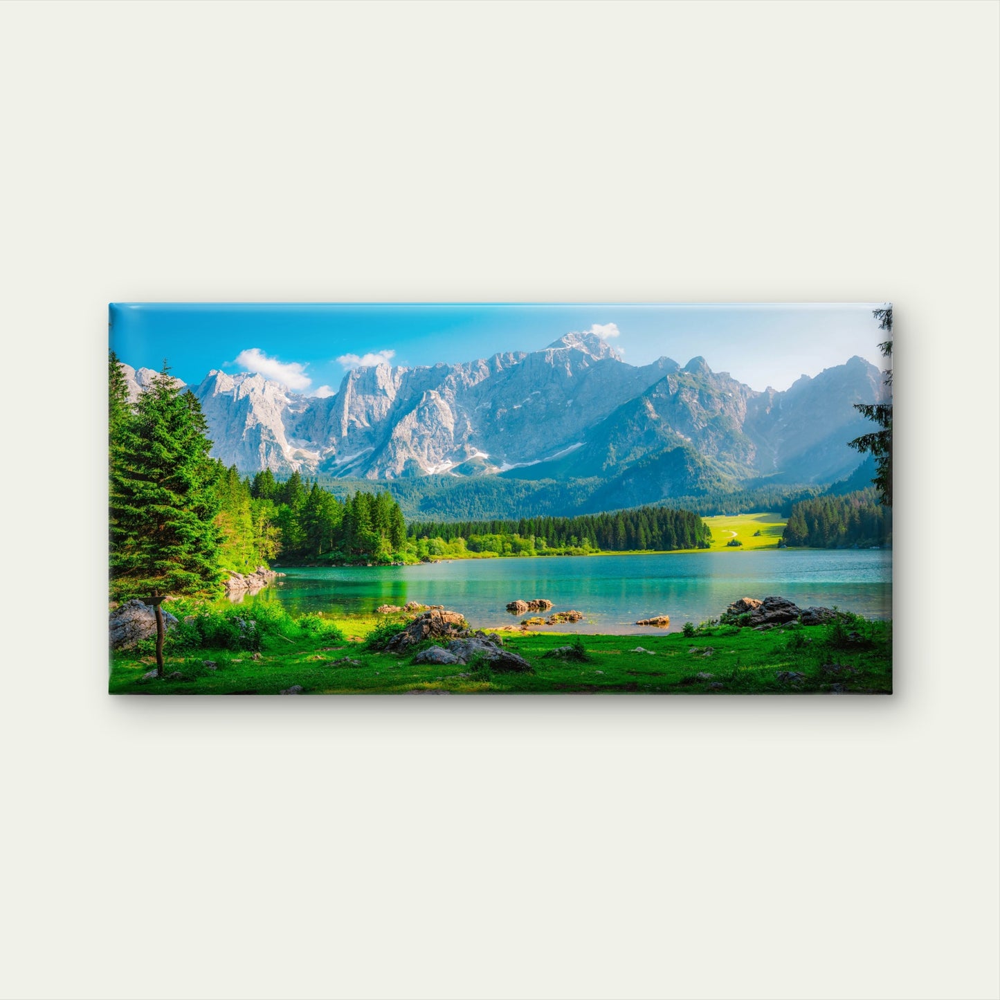 Laghi di Fusine Italy Alpine Lake Wall Art Canvas Office Home Framed 120x60cm