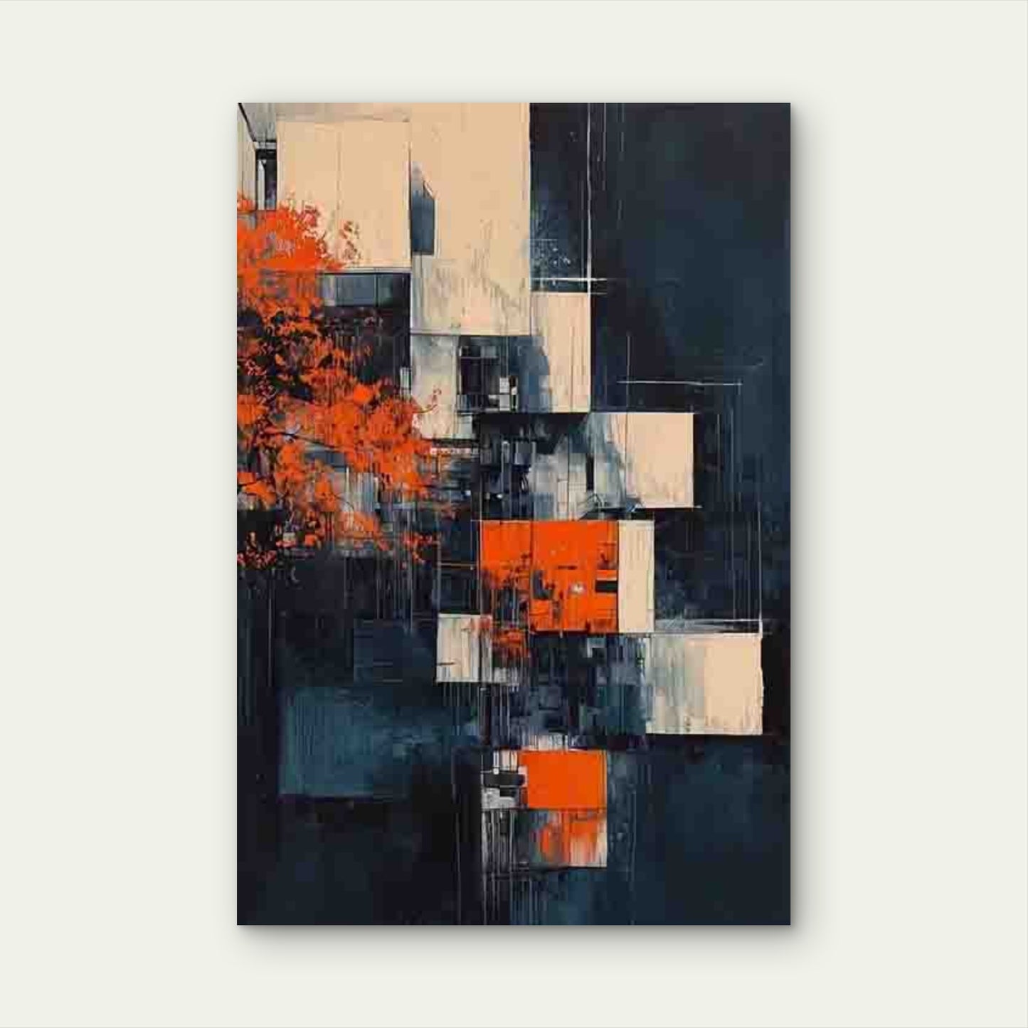 Abstract Cityscape with Orange Accent Metal Print Ready to Hang