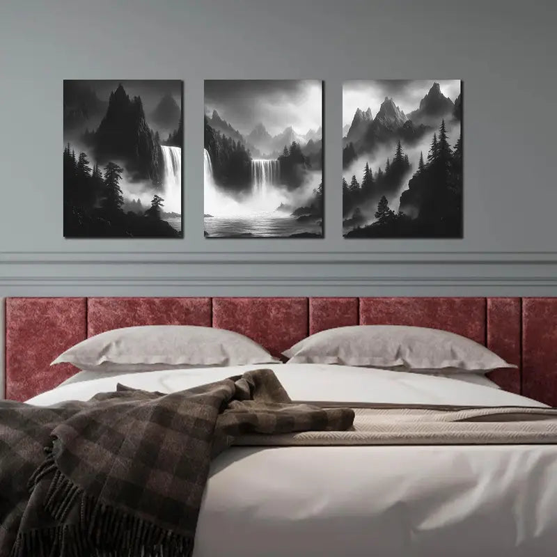 3pcs Foggy Forest Wall Art  Metal Print Ready to Hang Art - Bella Home Decor