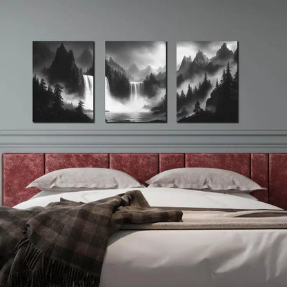 3pcs Foggy Forest Wall Art  Metal Print Ready to Hang Art - Bella Home Decor