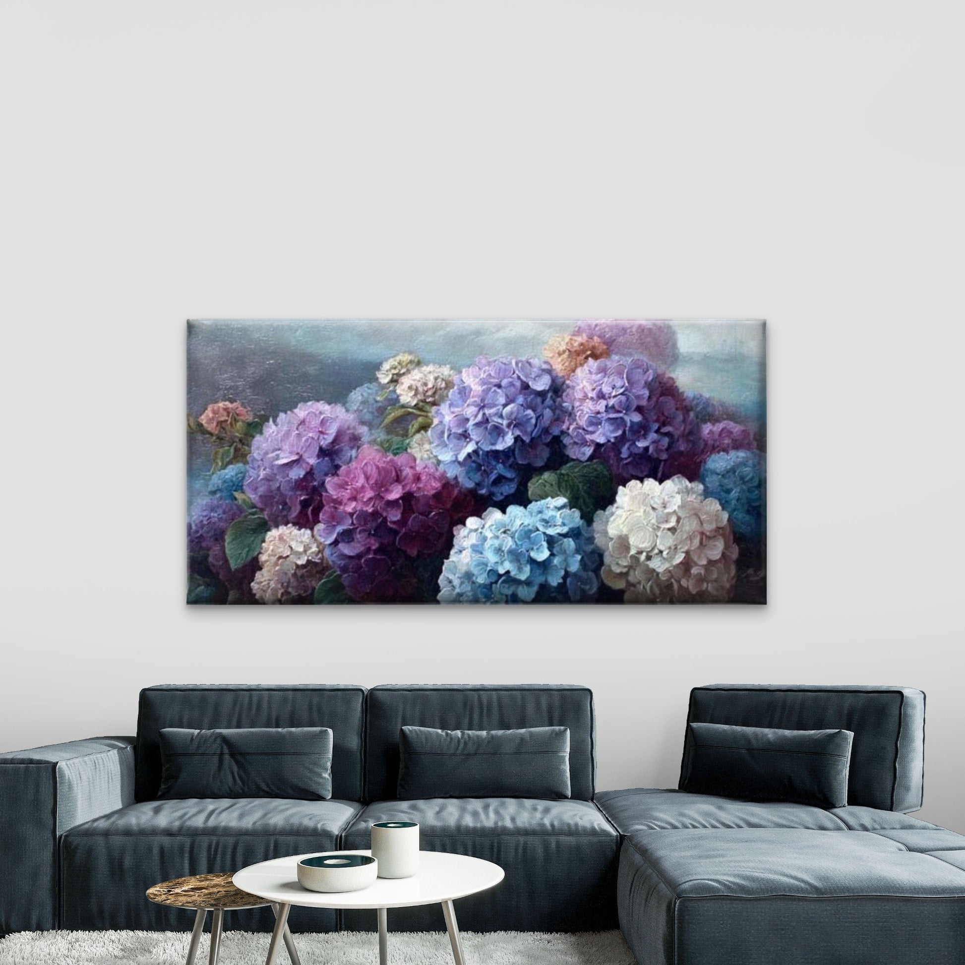 Purple Blue White Blossom Wall Art Canvas Office Home Room Framed 120x60cm - Bella Home Decor