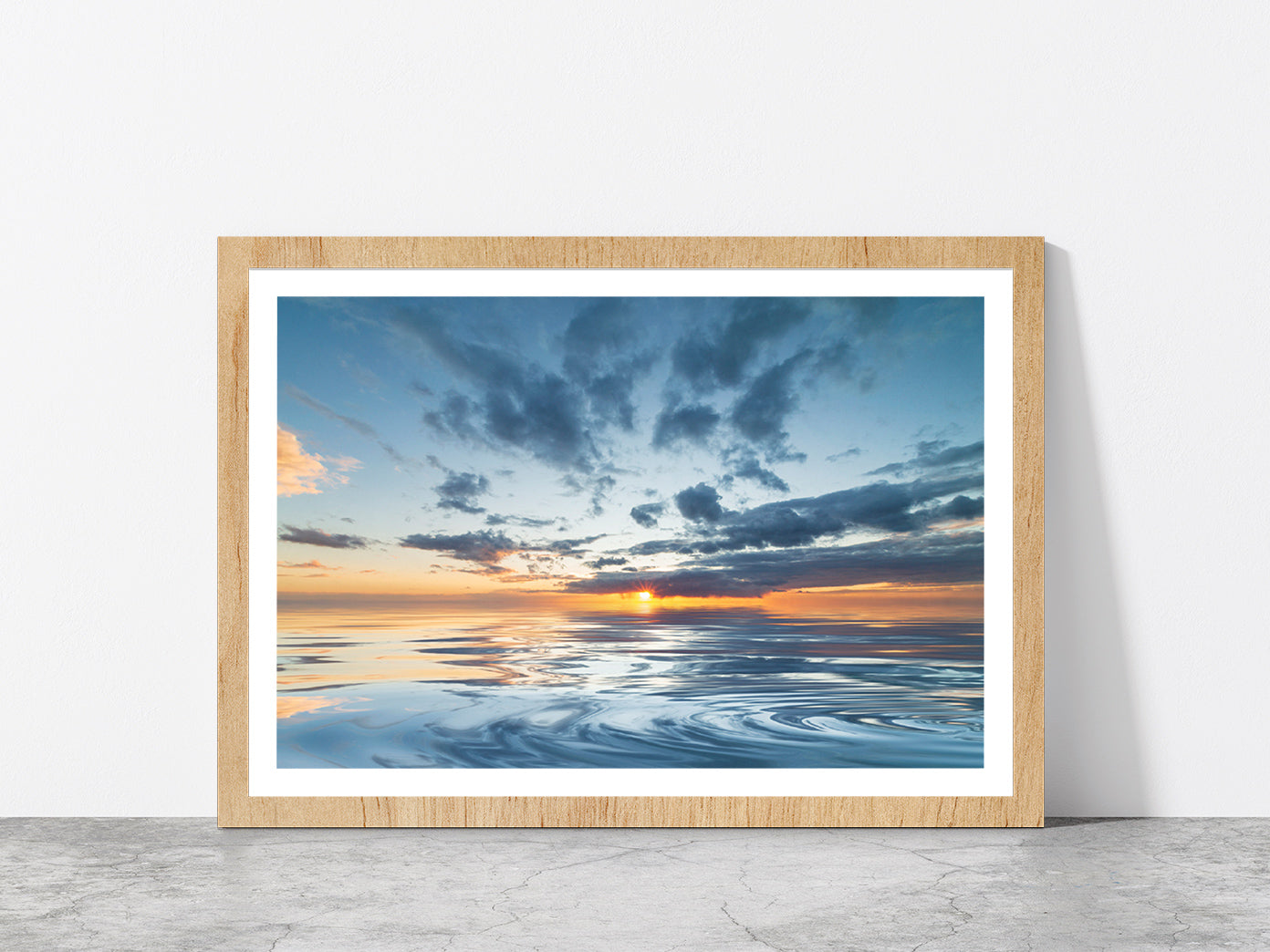 Sunset During The Rain & Blue Sky Glass Framed Wall Art, Ready to Hang Quality Print With White Border Oak