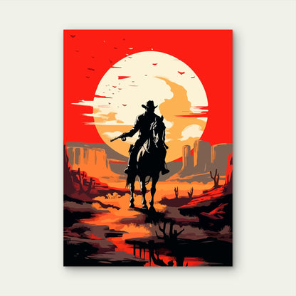 Outlaw Cowboy Desert Sunset 60x90cm Metal Print Ready to Hang - Bella Home Decor
