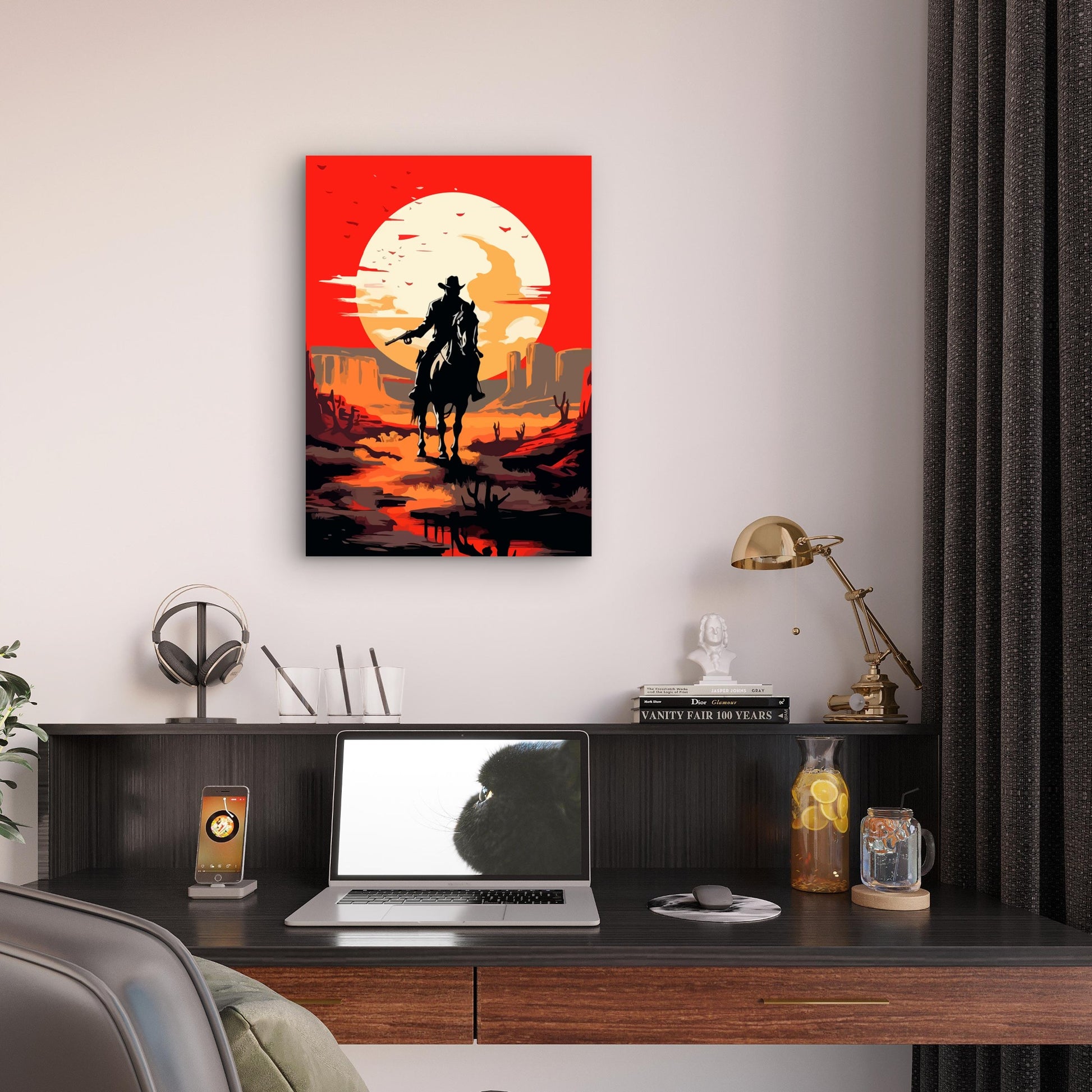 Outlaw Cowboy Desert Sunset 40x60cm Metal Print Ready to Hang - Bella Home Decor