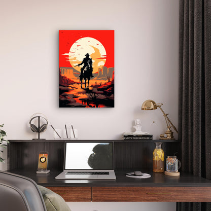 Outlaw Cowboy Desert Sunset 40x60cm Metal Print Ready to Hang - Bella Home Decor