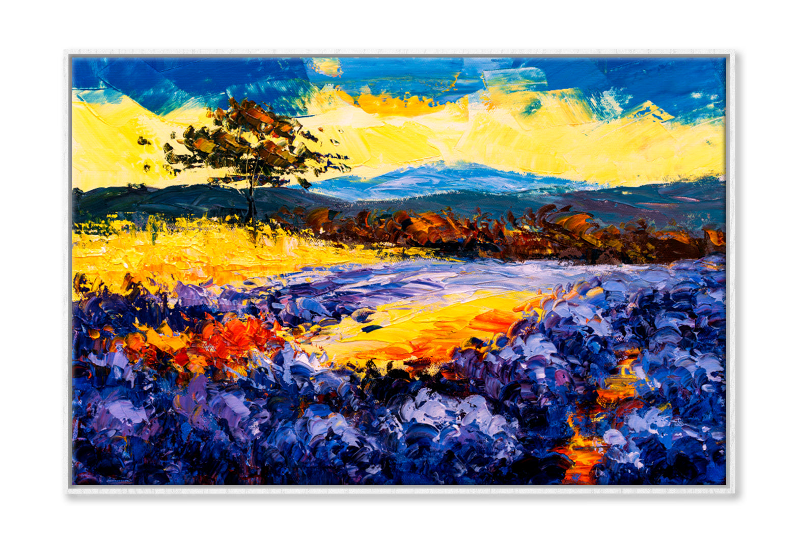 Lavender Field at Provence, France Oil Painting Wall Art Limited Edition High Quality Print Canvas Box Framed White