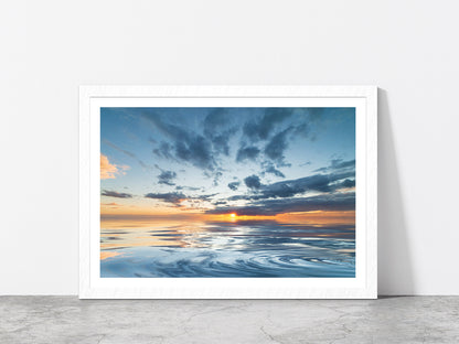 Sunset During The Rain & Blue Sky Glass Framed Wall Art, Ready to Hang Quality Print With White Border White