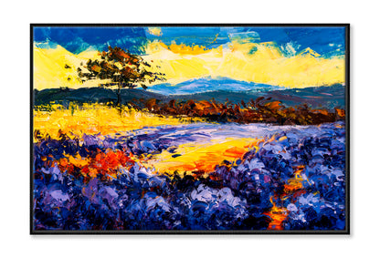 Lavender Field at Provence, France Oil Painting Wall Art Limited Edition High Quality Print Canvas Box Framed Black