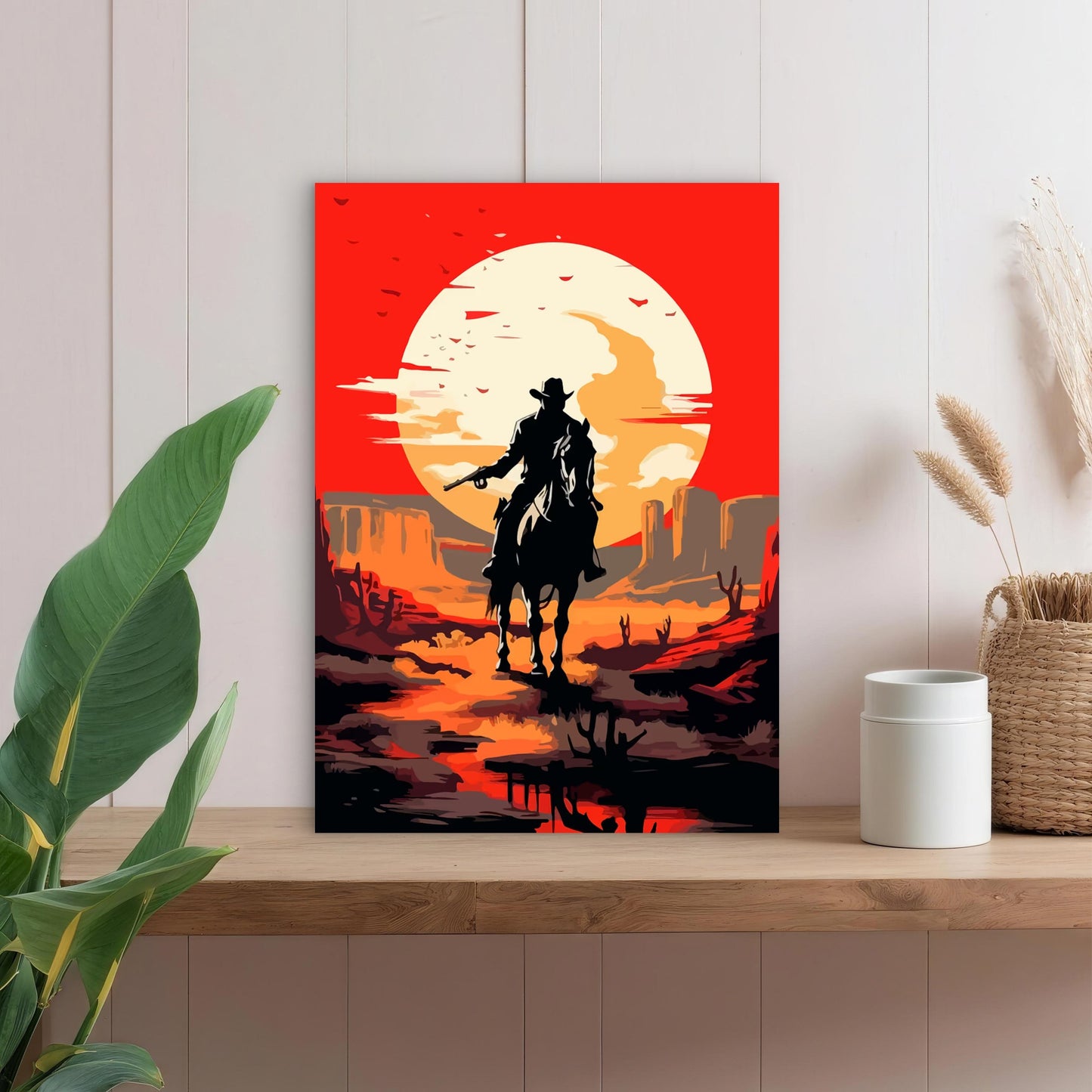 Outlaw Cowboy Desert Sunset 60x90cm Metal Print Ready to Hang - Bella Home Decor