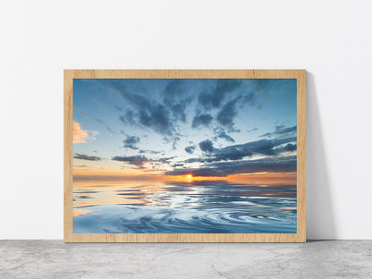 Sunset During The Rain & Blue Sky Glass Framed Wall Art, Ready to Hang Quality Print Without White Border Oak