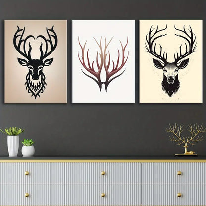 3pcs Deer Head Contemporary Design Metal Print Ready to Hang Art - Bella Home Decor