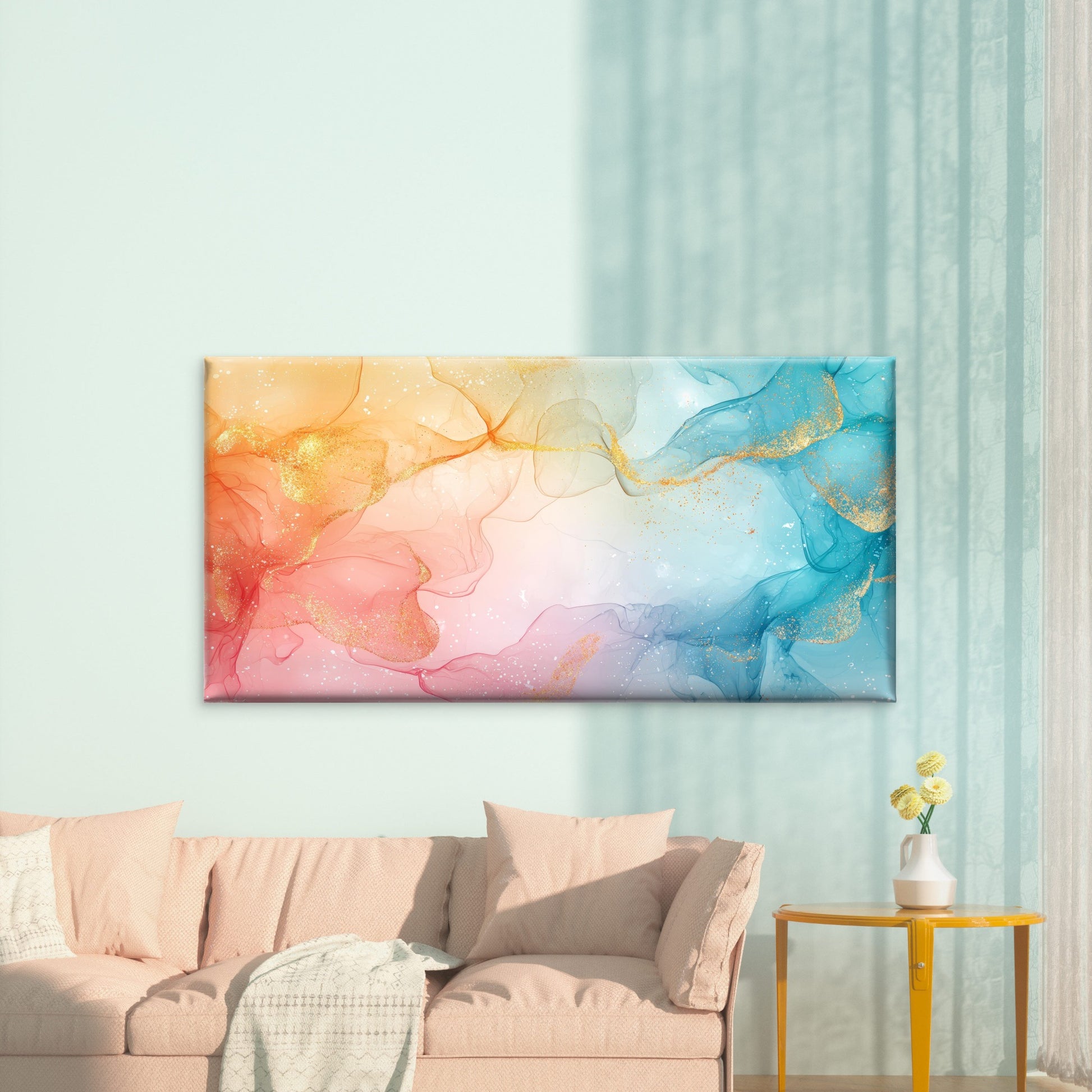 Golden Flow Through Pastels Wall Art Canvas Office Home Room Framed 120x60cm - Bella Home Decor
